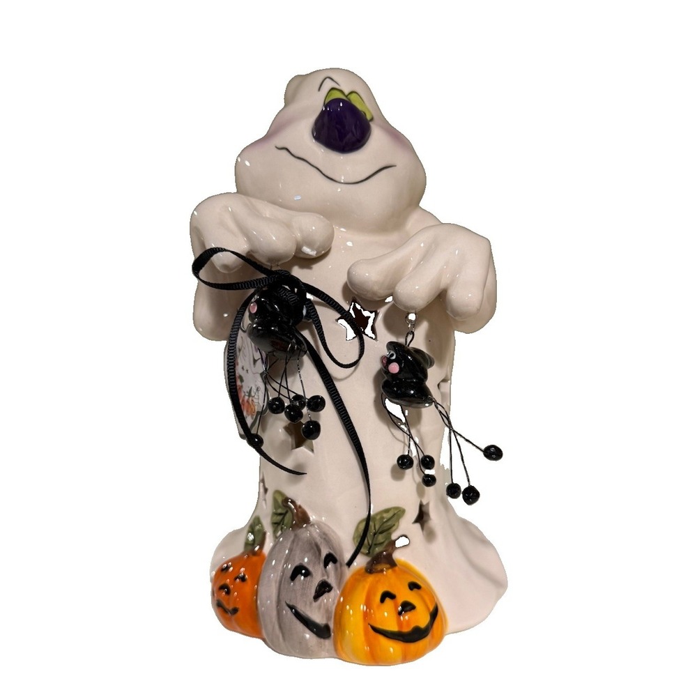 Blue Sky Clay Works Ghost with Spiders  Halloween Tea Light Decor